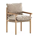 Light Wooden Dining Chair With Beige Fabric Cushion And Woven Seat For Table Set