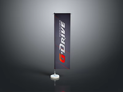 G-DRIVE Advanced Technology Flag Banner With Black Background Red White Text And White Base 3d model