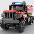 Red Building Block Oil Tank Truck Model Detailed Toy Vehicle With Black Tank And Wheels