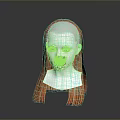 White Head Model On Display Featuring Long Straight Orange Hair And Bangs 3d model