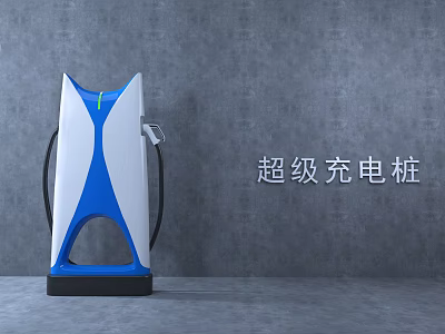 Sleek Modern Super Charger With Blue White Design Against Grey Wall 3d model
