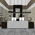 Modern Front Desk Reception Area With Marble Desk Computers And Wall Art Decor 3d model