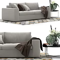 Light Gray Double Sofa With Brown Blanket Geometric Rug And Side Table With Plant 3d model