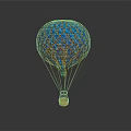 3D Rendered Hot Air Balloon With Woven Net Structure And Wooden Basket