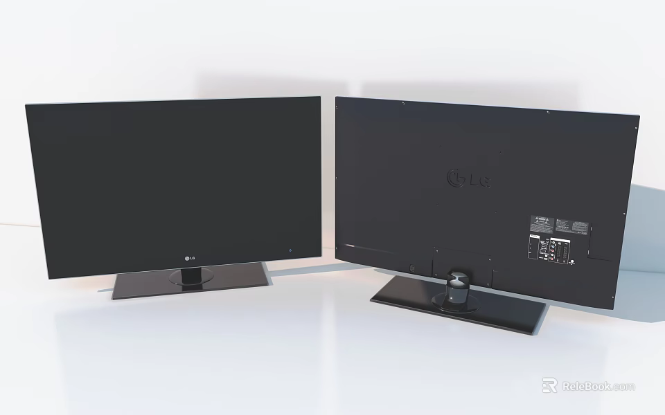LG Black Computer Monitors Displaying Front And Side Views On White Background 3d model 