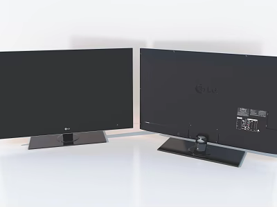 LG Black Computer Monitors Displaying Front And Side Views On White Background 3d model