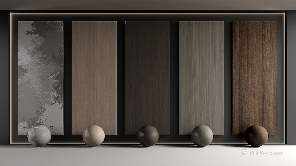 Various Colored Wooden Wall Panels Display With Different Texture Samples And Balls 3d model 