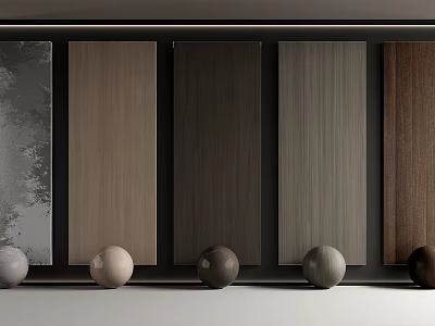 Various Colored Wooden Wall Panels Display With Different Texture Samples And Balls 3d model