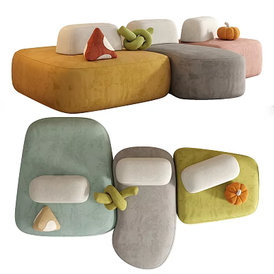Colorful Modular Sectional Sofa With Soft Fabric Knot Ornaments And Pumpkin Accents 3d model