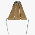 Outdoor Table with Wooden Top White Metal Legs and Zigzag Patterned Blanket Brown Beige Purple