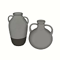 Two Ceramic Vases With Handles In Gray And Black Minimalist Design