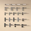 Various Modern Metal Door Handles And Cabinet Pulls On Beige Background 3d model