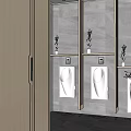 Modern Public Restroom Design With Wooden Partition Walls And Sink Areas