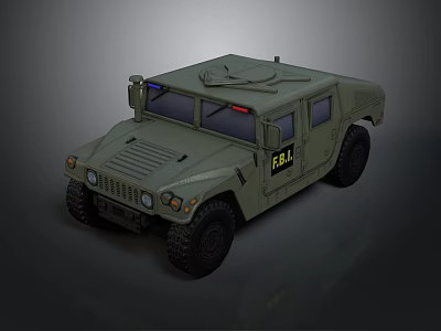 Olive Green Military Vehicle with Red Blue Lights and GBI Logo for Off Road Use 3d model