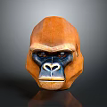 Orange Low Poly Gorilla Head Sculpture With Detailed Facial Features Against Gray Background And Reflection