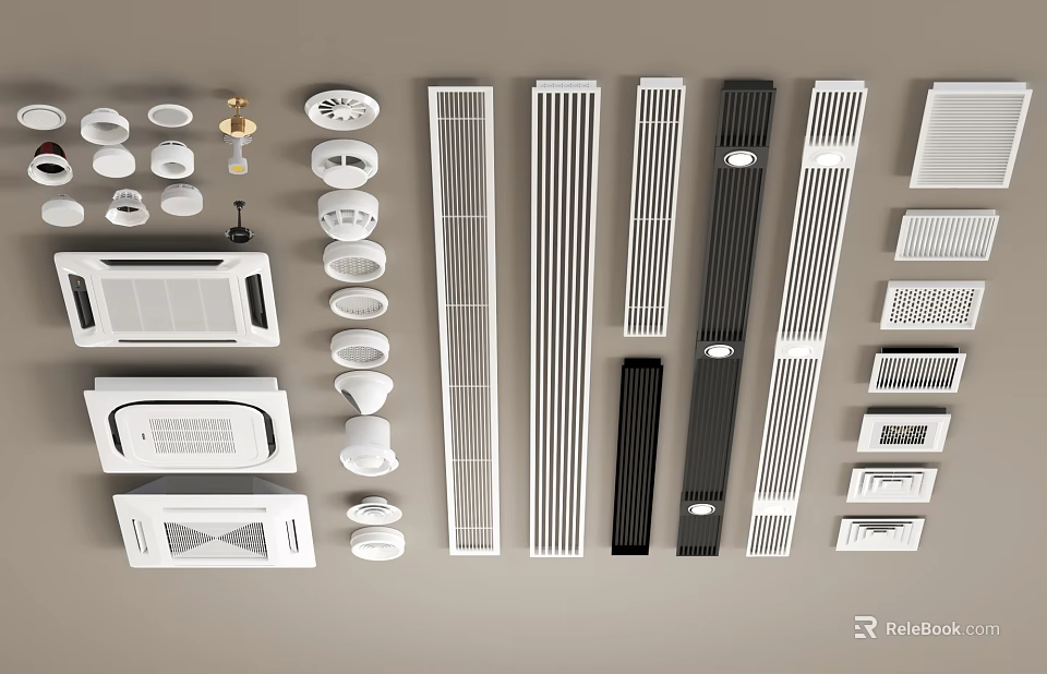Various Air Conditioner Vents In White Black Slotted Grille Designs For Home Interior Decoration 3d model 