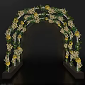 Elegant Floral Arch Decoration With Yellow Orange Flowers And Green Leaves