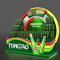 Commercial TSINGTAO Beer Display Stand With 120th Anniversary Green Curved Design And Bottled Arrangement