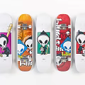 Colorful Skateboard Decks With Cartoon Skull Graphics And Various Design Patterns 3d model