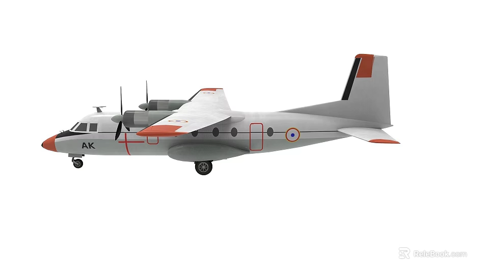 White And Red Twin Engine Propeller Airplane With AK Marking And Emblem 3d model 