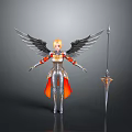 Silver And Orange Winged Armored Toy Figure With Sword For Kids Play