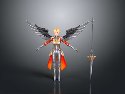 Silver And Orange Winged Armored Toy Figure With Sword For Kids Play 3d model