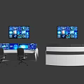 Modern Monitoring Control Console Desk And Chair Set With Multiple Display Screens