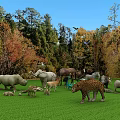 Reptiles In Natural Grassland Habitat With Trees And Diverse Wildlife 3d model
