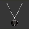 Stylish Silver Chain Necklace With Tire Tread Pendant And Black Center Design
