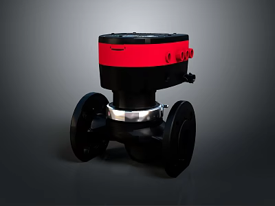 Industrial Black Valve With Red Top Control And Silver Flange Ends 3d model