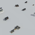 Small Electronic Components In Various Shapes Scattered On Gray Background 3d model