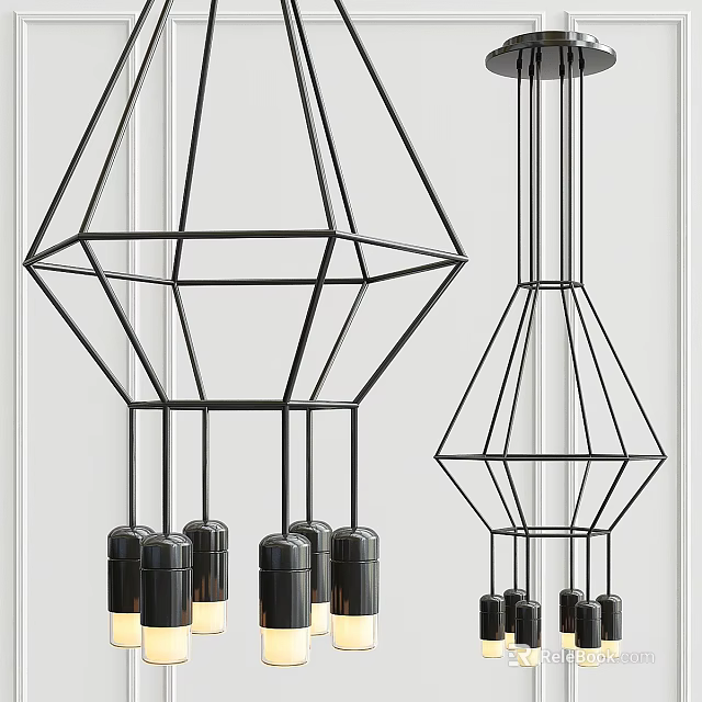 Modern Geometric Pendant Light With Black Metal Frame And Hanging Structure 3d model 