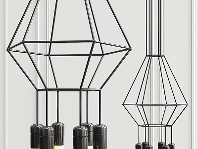 Modern Geometric Pendant Light With Black Metal Frame And Hanging Structure 3d model