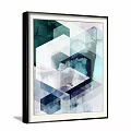 Framed Abstract Wall Art With Geometric Patterns In Teal Blue And Gray Tones 3d model