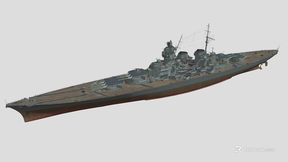 Detailed Military Warship 3D Model With Turrets Mast And Deck Structures 3d model 