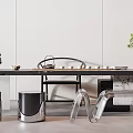 Modern Tea Table And Chairs With Metal Stools Small Potted Plant And Tea Set