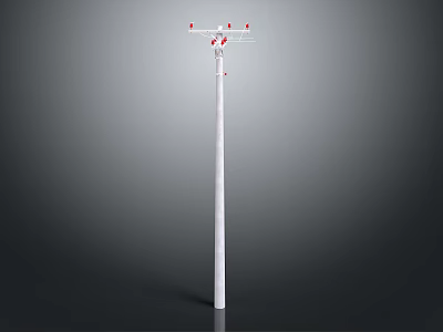 White Electrical Utility Pole With Red Insulators And Crossarms Structure 3d model