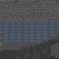 Modern Cinema Interior With Black Seats Blue Geometric Walls And Projection Screen