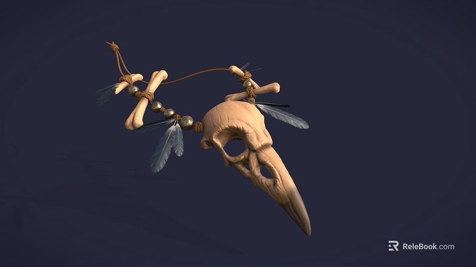 Decorative Skull Ornament With Bone Feathers And Beads Design 3d model 
