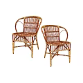 Two Classic Wicker Leisure Chairs With Armrests And Rattan Weave Design