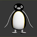 Cartoon Penguin Character 3D Model With Black Head White Belly Yellow Accent Standing Pose