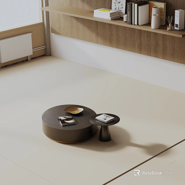 Modern Sofa And Coffee Table Set With Round Table Magazines And Tray 3d model 