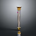 Sleek Metallic Weapon With Silver Body Gold Accents Red Detail And Flared Top Design