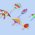 Colorful Kites Flying In Blue Sky With Various Shapes And Designs