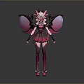 Vibrant Fantasy Character With Pink Horns And Red Wings In Frilled Dress And Decorative Stockings