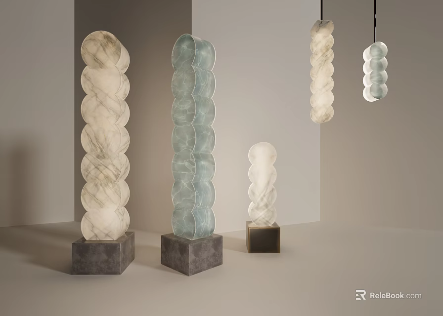 Modern Minimalist Floor Lamps With Twisted Design And Square Bases 3d model 