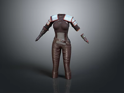 Practical Full Body Leather Daily Outfit With Shoulder Armor Metallic Accents And Wrist Guards 3d model