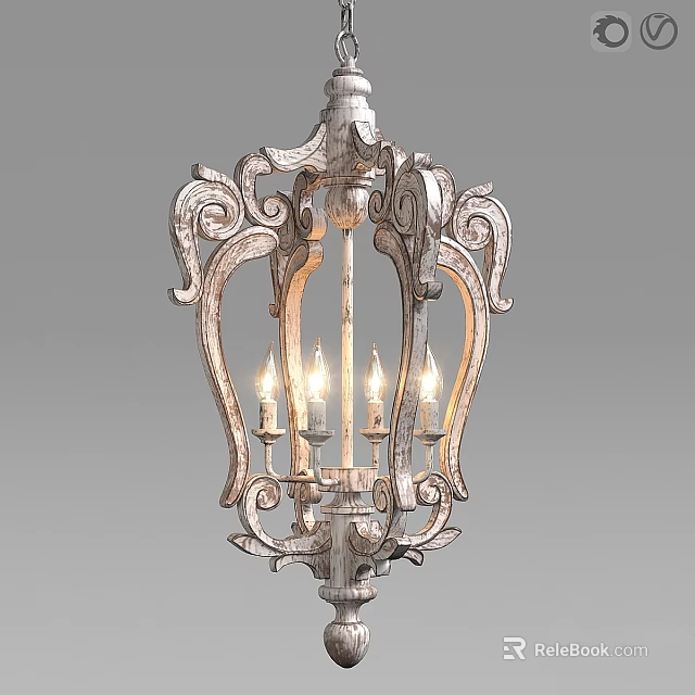 Elegant Vintage Chandelier With Ornate Carvings And Illuminated Candle Lights 3d model 