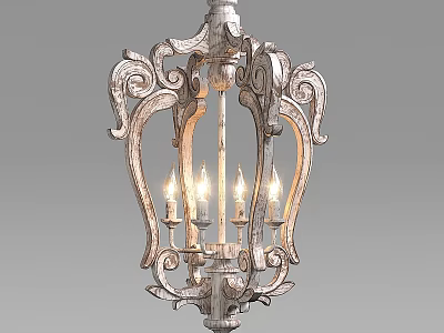 Elegant Vintage Chandelier With Ornate Carvings And Illuminated Candle Lights 3d model
