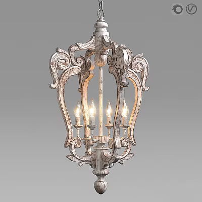 Elegant Vintage Chandelier With Ornate Carvings And Illuminated Candle Lights 3d model